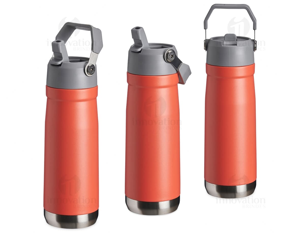Garrafa Inox 650ml com alça e bico flip canudo. Garrafa Inox 650ml com alça e bico flip canudo.