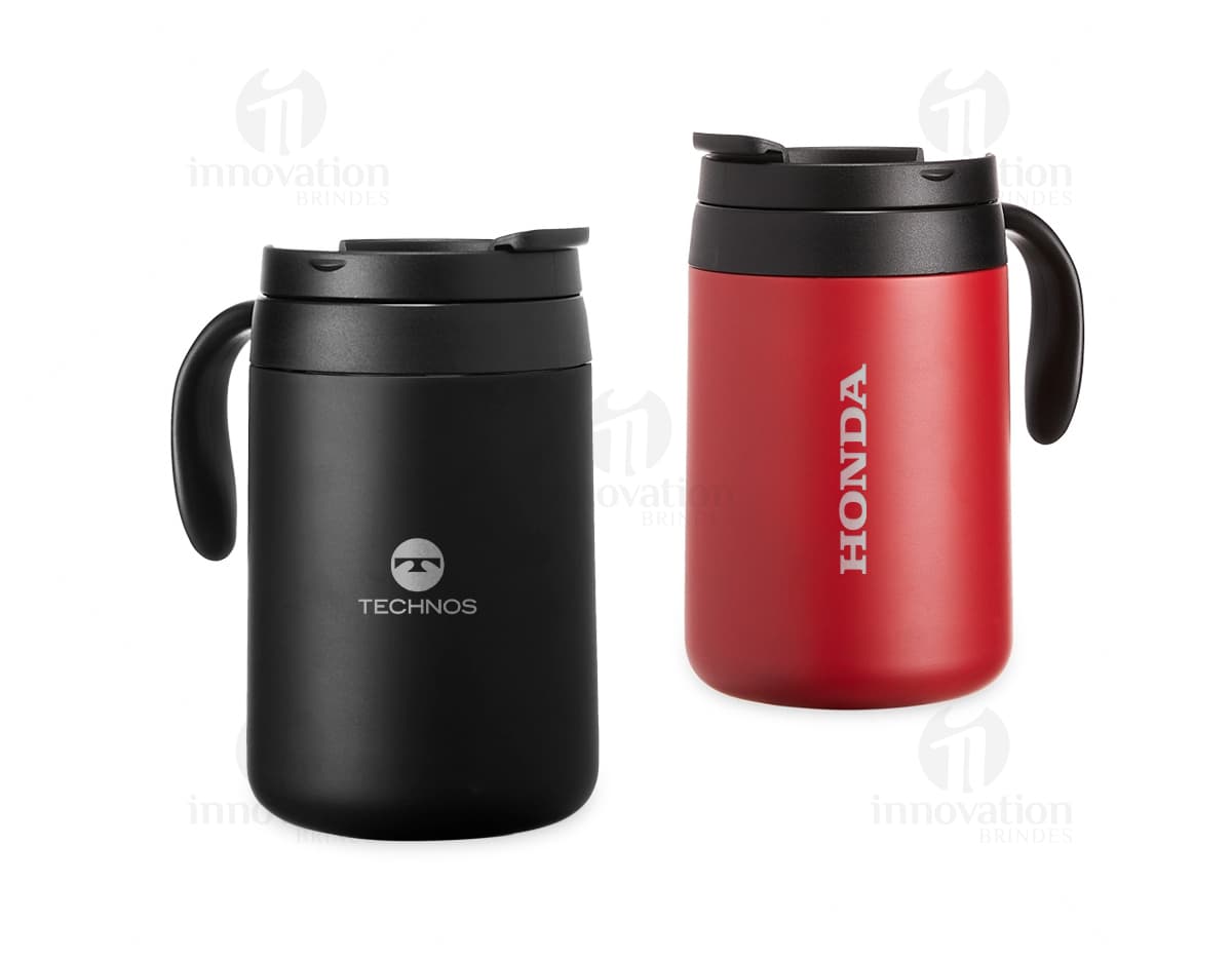 Caneca Térmica 600ml em aço inoxidável com tampa e alça preta. Caneca Térmica 600ml em aço inoxidável com tampa e alça preta.