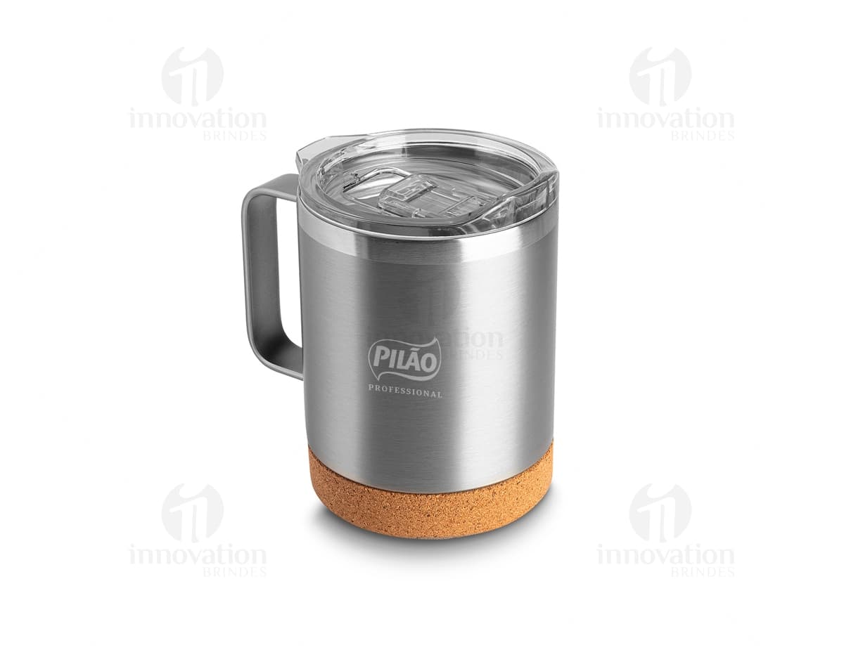 Caneca Térmica 350ml de cor branca com tampa de rosca e alça confortável. Caneca Térmica 350ml de cor branca com tampa de rosca e alça confortável.