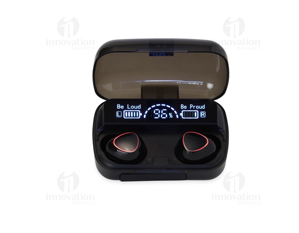 Fone de Ouvido Bluetooth na cor preta, com design moderno e sem fio. Fone de Ouvido Bluetooth na cor preta, com design moderno e sem fio.