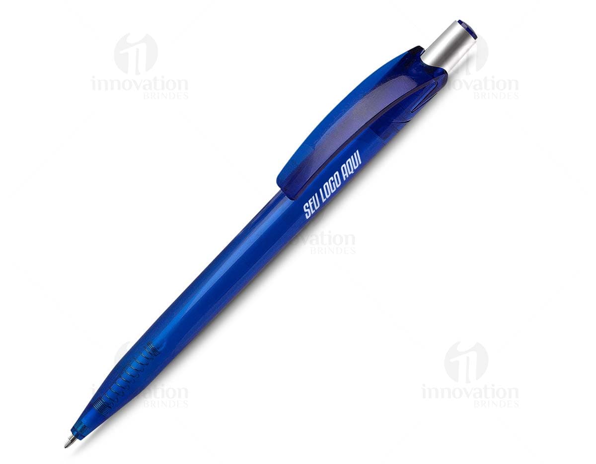 Caneta plástica azul com clique. Caneta plástica azul com clique.