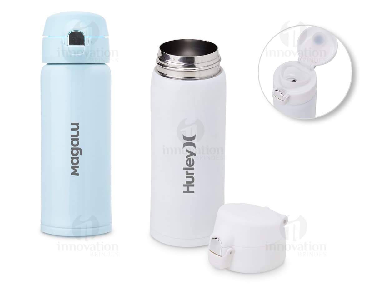 Garrafa Térmica 510ML em aço inox com tampa rosqueável e alça, ideal para manter a temperatura de líquidos por horas. Garrafa Térmica 510ML em aço inox com tampa rosqueável e alça, ideal para manter a temperatura de líquidos por horas.