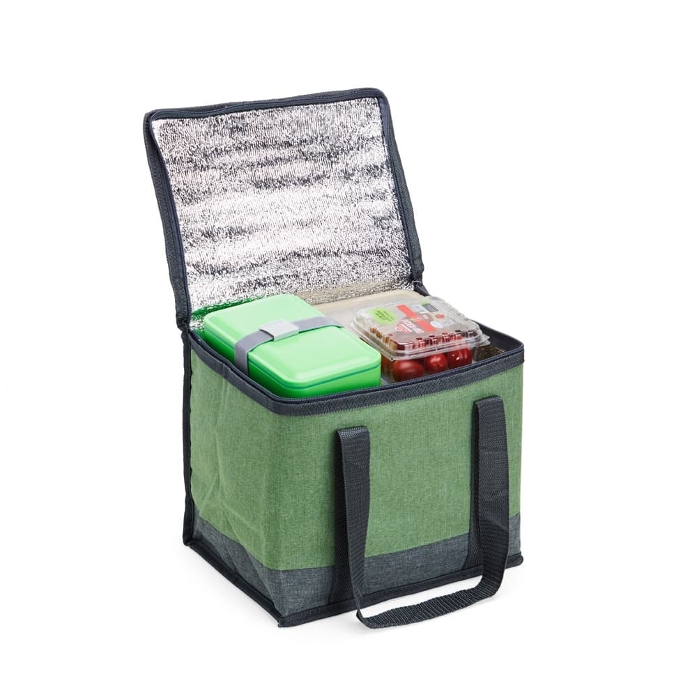 Bolsa térmica de 12 litros com alça de mão e alça de ombro ajustável, na cor azul marinho com detalhes em cinza. Bolsa térmica de 12 litros com alça de mão e alça de ombro ajustável, na cor azul marinho com detalhes em cinza.