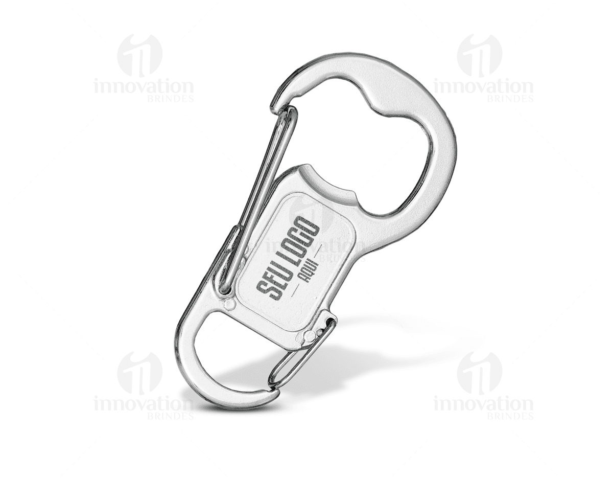 Chaveiro mosquetão duplo em metal prateado com dois ganchos. Chaveiro mosquetão duplo em metal prateado com dois ganchos.
